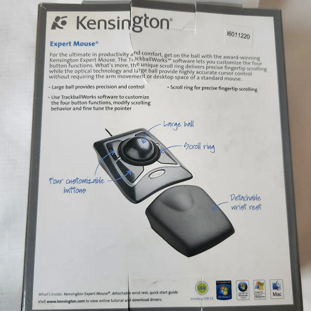 Kensington Expert Mouse Model K64325 USB Track Ball Mouse wired Opend box black